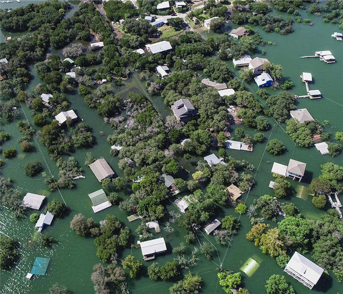 aerial picture of flooded residential area 
